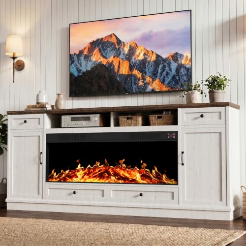 80" Farmhouse TV Stand with 47" Fireplace for up to 98" TV, White, view 2