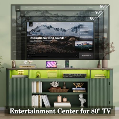 70" Fluted TV Stand for TVs Up to 80 inch Modern Entertainment Center Wood, view 7