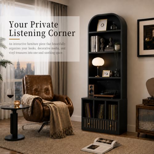 HOJEVE MCM Record Player Bookshelf, view 7