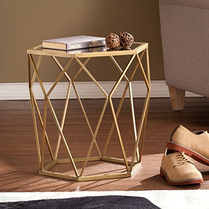 Joelle Geometric Accent Table - Gold - Transitional Design, Gold Metal - Ideal for Living Room, Bedroom (OC2320)
