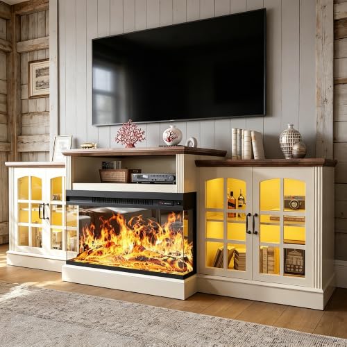 97'' Fireplace TV Stand with 3-Sided Electric Fireplace up to 100" TV, view 2