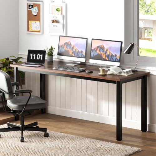 63 Inch Large Computer Desk, Ample Legroom, Walnut Top, Metal Frame, view 3