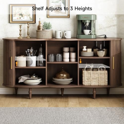 63" Fluted Sideboard Buffet Cabinet with Storage (Walnut), view 4