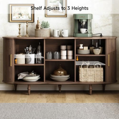 63" Fluted Sideboard Buffet Cabinet with Storage (Walnut), view 4