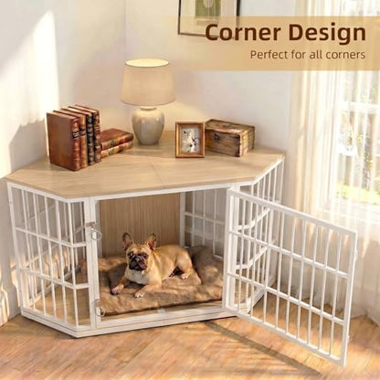 52 Inch Dog Crate Furniture Corner for Large Dogs, Natural, view 5