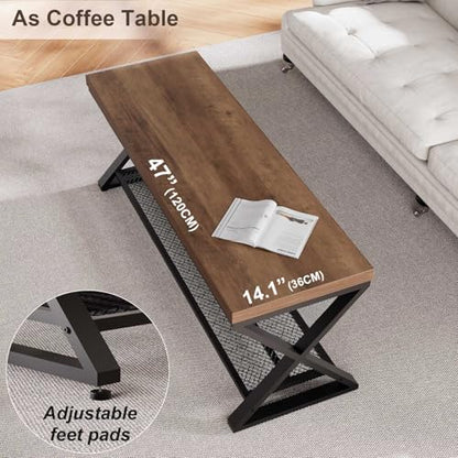 Entryway Bench, Indoor Shoe Bench with Storage and Seating, Wood Metal Storage Bench for Bedroom Living Room, Farmhouse Shoe Rack Bench for Sitting in Hallway Foyer Entrance, Rustic Oak, 47 inch
