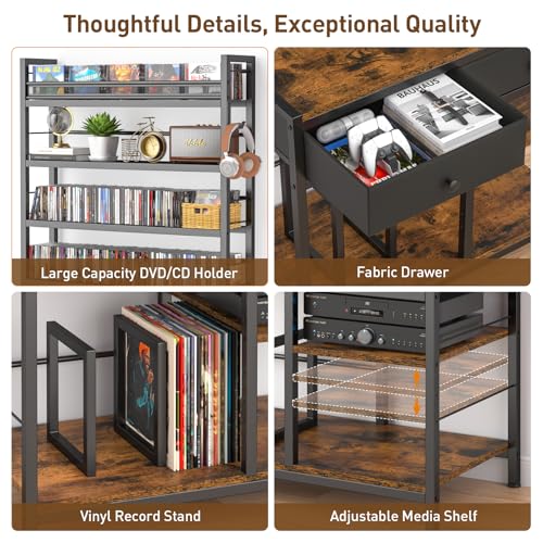 Tall CD Rack with Power Outlet & Drawers, 8-Tier DVD Storage Shelf, view 6