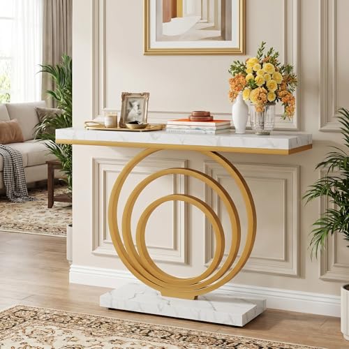 Tribesigns 41-Inch Gold Entryway Table, Modern Console Table Narrow Long, Contemporary Accent Table for Living Room, Hallway, Entrance, Faux Marble Veener Top
