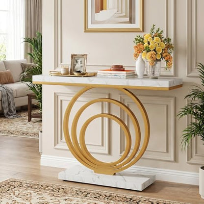 Tribesigns 41-Inch Gold Entryway Table, Modern Console Table Narrow Long, Contemporary Accent Table for Living Room, Hallway, Entrance, Faux Marble Veener Top