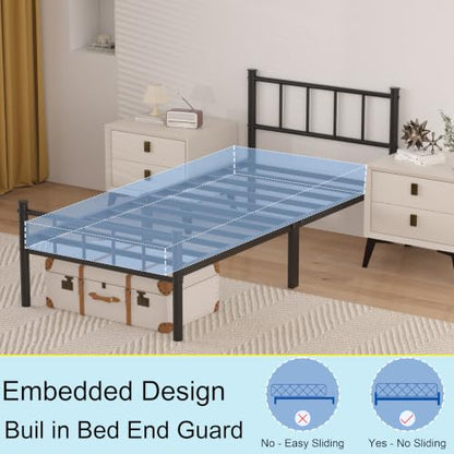Twin Bed Frame with Headboard,Steel Slat Support,Easy Assembly, view 8