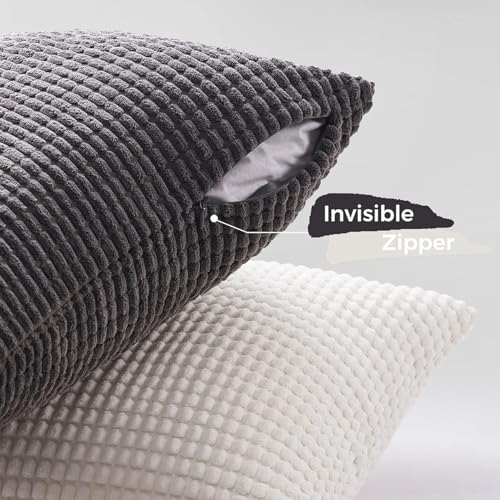 Grey Couch Pillow Covers for Living Room 45x45 cm Set of 4,Mid Century Modern White Neutral Corduroy Corn Throw Pillows,Rustic Square Bench Chair Cushion(18 Inch/Grey)