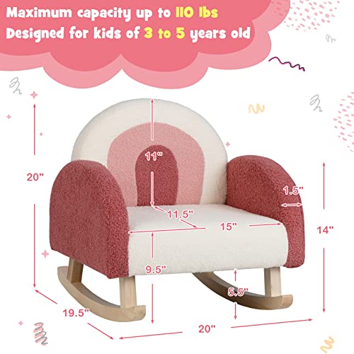 Toddler Rocking Chair, Kids Rocker with Solid Wood Frame & Plush Fabric, Anti-Tipping Design, Toddler Couch for Kids Room, Playroom, Nursery, Bedroom (Red)