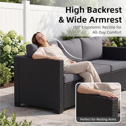 7-Piece Outdoor Patio Furniture Set, Rattan Outdoor Sectional with Thick Waterproof Cushions, Wicker Ottomans & Waterproof Cover, Patio Conversation Set for Garden, Backyard,Grey