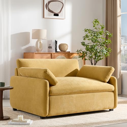 JIVOIT 50 * 43" Oversized Single Sofa Chair, Modern Chenille Upholstered Armchair, Wide and Deep Seat Accent Chair with Two Throw Pillows, Color Blocking Couch Lounge for Living Room (Yellow/5)