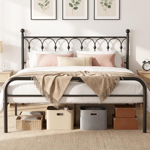 Queen Bed Frame with Headboard, Victorian Metal Platform Bed Frame, view 2