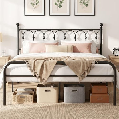 Queen Bed Frame with Headboard, Victorian Metal Platform Bed Frame, view 2
