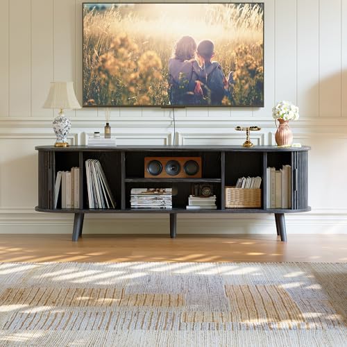 54" Mid Century Modern TV Stand with Fluted Sliding Doors, view 6