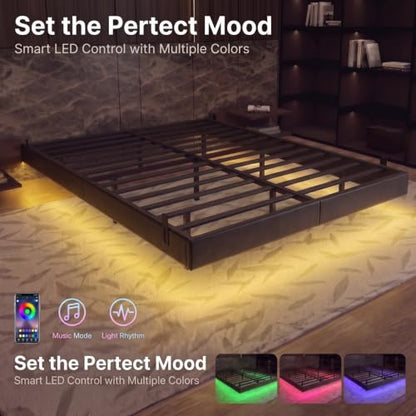 HIAIIAIH King Size Floating Bed Frame with Smart LED Lights& Charging Station, view 4
