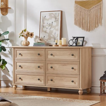 54" Dresser for Bedroom, Farmhouse 6 Drawers Dressers with Gourd Legs, view 7