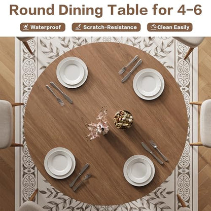 43" Round Dining Table with Storage Shelf, Farmhouse Modern Kitchen Table for 4-6, Circular Wood Dining Room Table for Small Spaces, Space Saving Pedestal Table for Apartment & Breakfast Nook, Walnut