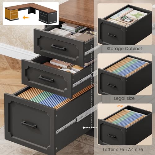 Farmhouse 78.8" L Shaped Desk with 6 Drawers, Home Office Desk with Power Outlet, view 5