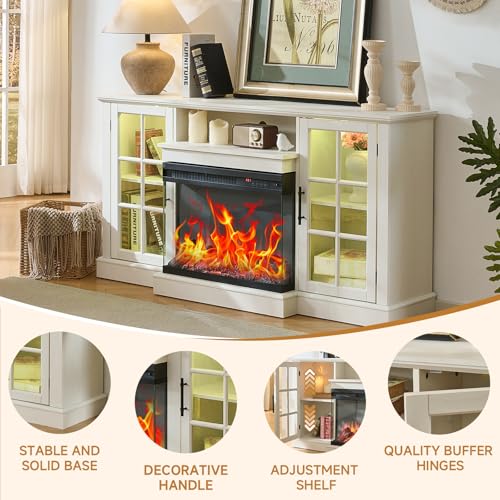 3 Sided Glass 59" Fireplace TV Stand for TVs up to 65inch, view 6