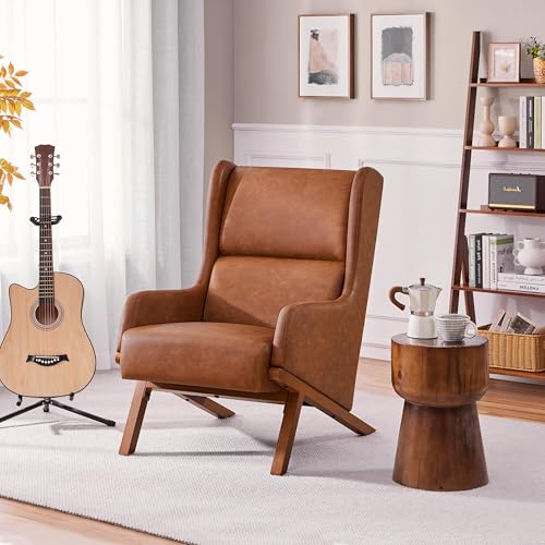 Yaheetech Accent Chairs Set of 2, Living Room Chairs, Faux Leather Armchairs Thick Seat Cushion, Oversized Recliner Chair High Backrest for Bedroom Office Reception Room Reading Nook, Brown