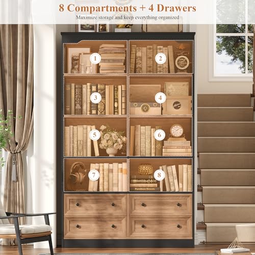 71" Tall Bookshelf with 4 Drawers Large Bookshelf Office Bookcase, view 8