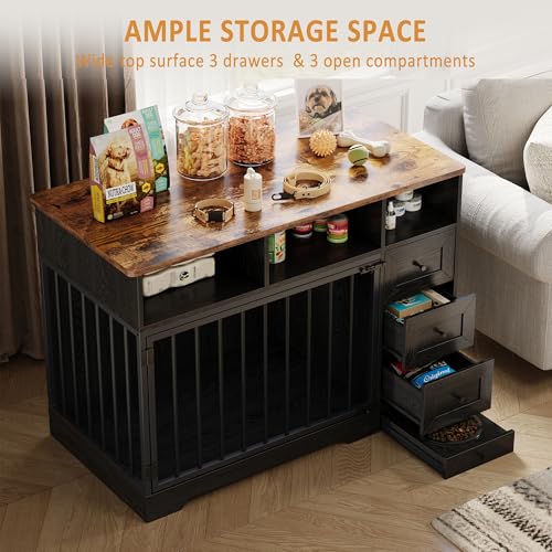 Dog Crate Furniture for Medium Small Dogs with Storage, Black, view 6