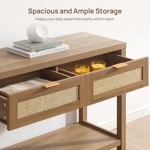 Rattan Console Table with Drawers, Boho Entryway Table Sofa Table | Entry Table With Storage Drawers, Hallway Table for Entryway, Sofa Table Behind Couch, Console Table for Living Room, Hallway