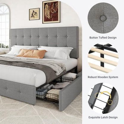 King Size Storage Bed Frame with 4 Underbed Drawers, view 7