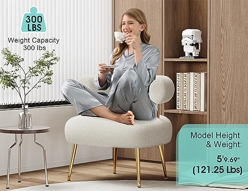 Mid Century Sherpa Boucle Accent Chair, Round Upholstered Barrel Arm Chair for Small Spaces, Fluffy Side Corner Sofa Chair for Living Room, Bedroom, Vanity, Office, Reading Nook(Cream White)