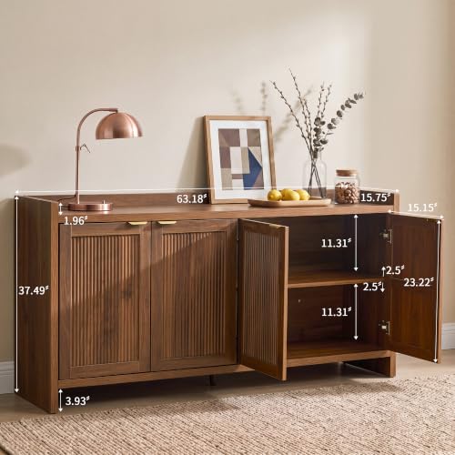 63" Fluted Sideboard Buffet Cabinet with Storage and 4 Doors, view 3
