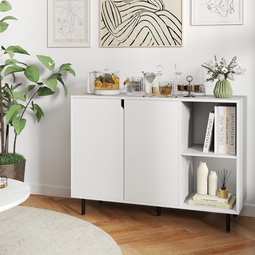 42” Sideboard Buffet Cabinet, Modern Kitchen Storage Cabinet with 2 Doors & Adjustable Shelves, Anti-Toppling Kit, Coffee Bar for Kitchen, Entryway