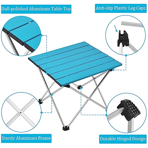 Portable Camping Table with Aluminum Table Top, Folding Beach Table Easy to Carry, Prefect for Outdoor, Picnic, BBQ, Cooking, Festival, Beach, Home (Deep Blue-S)