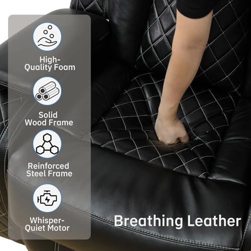 Living Room Furniture Sets, Power Recliner Sectional Sofa with LED Lights, Leather Couch Set, Reclining Sofa for Living Room, Home Theater,and Office (3PCS Set, Black)