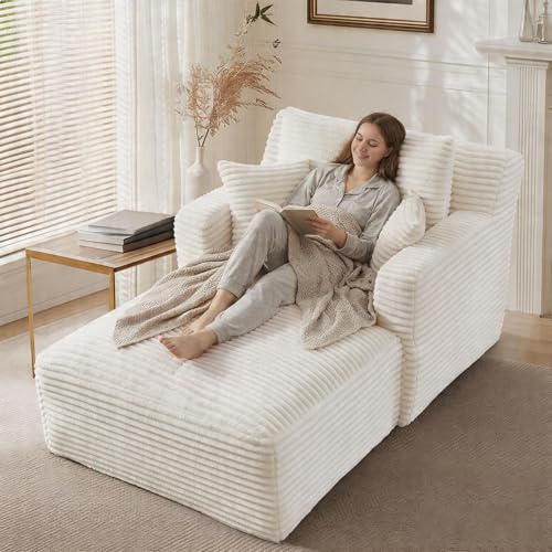 65.4" Boneless Chaise Lounge Chair Indoor, Comfy Beige Reading Chair, view 4