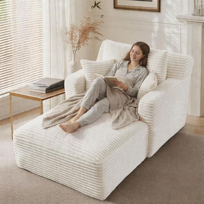 65.4" Boneless Chaise Lounge Chair Indoor, Comfy Beige Reading Chair, view 4