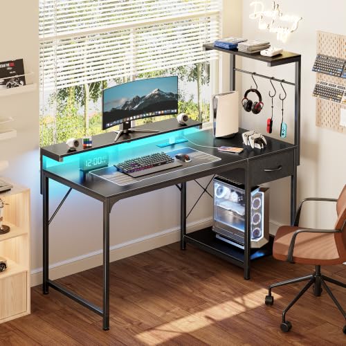 47.2 Inch Gaming Desk with LED Lights & Power Outlets, view 3