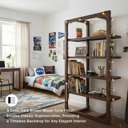 Signature Design by Ashley Breckington 76" Bookcase, 48-Inch Open Etagere Bookshelf, Hardwood Solids, Oak Veneer, and MDF Substrates, Display Shelving for Living Room and Home Office, Dark Brown