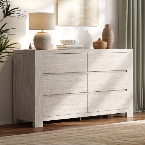 55'' Modern 6 Drawers Dresser for Bedroom with Charging Station, view 2