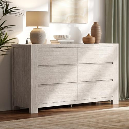 55'' Modern 6 Drawers Dresser for Bedroom with Charging Station, view 2