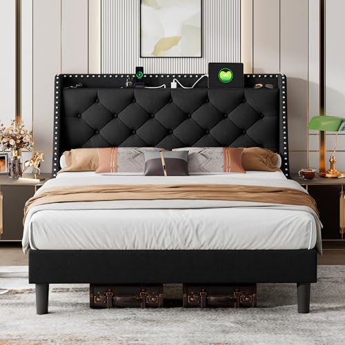 Queen Bed Frame with 16" Comfort Wingback & Charging Station, view 2