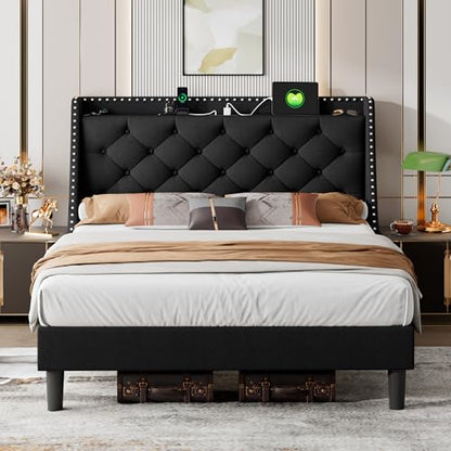 Queen Bed Frame with 16" Comfort Wingback & Charging Station, view 2