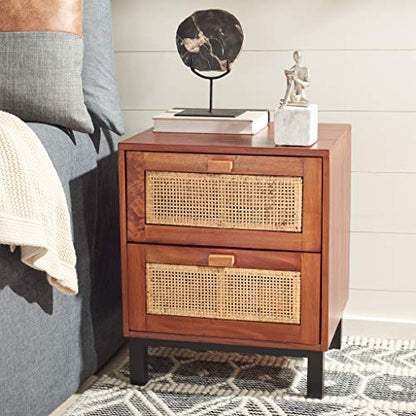 SAFAVIEH Home Collection Erica Rattan 2-Drawer Nightstand, Natural/Black