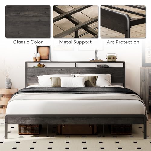 King bed frame with storage shelf, view 7
