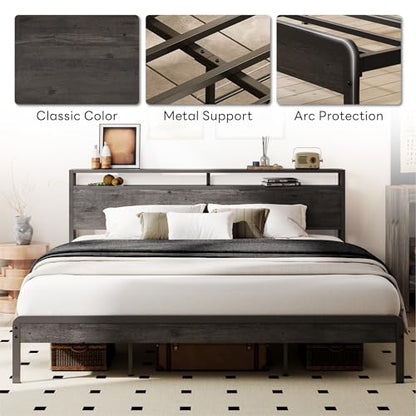 King bed frame with storage shelf, view 7