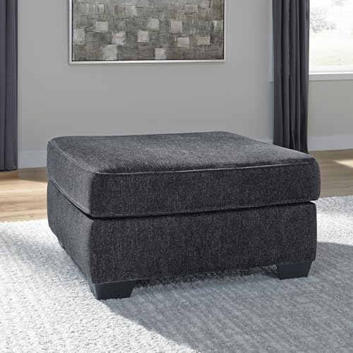 Signature Design by Ashley Altari Oversized Accent Ottoman, Large Gray Square Footstool, Contemporary Chenille Fabric Coffee Table Design, Slate
