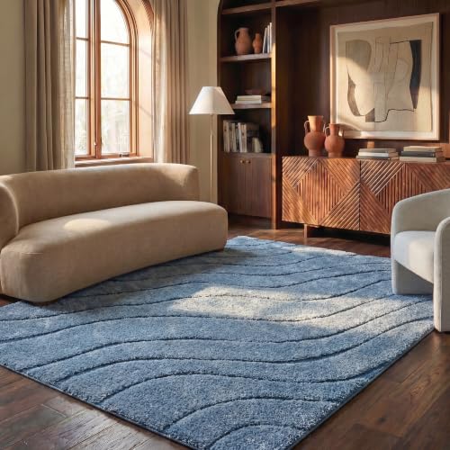 SAFAVIEH Area Rug 8x10 - Florida Shag Collection - Large - Light Blue & Blue, Non-Shedding & Easy Cleaning, Plush Thick Pile, Ideal for Living Room, Bedroom, Dining Space (SG472-6065)