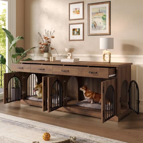 70.8" Large Dog Crate Furniture & TV Stand for 2 Dogs – Double Kennel with 4, view 3